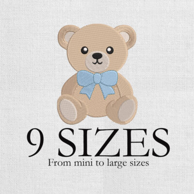 Baby Boy Bear Embroidery Teddy Bear with Bow Embroidery Design, Animal Embroidery, Machine Embroidery Design, 5 Sizes, Instant Download