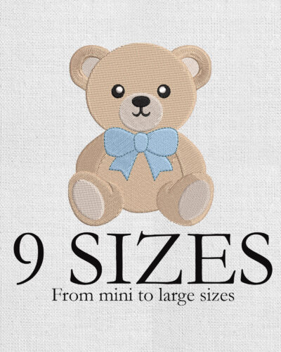 Baby Boy Bear Embroidery Teddy Bear with Bow Embroidery Design, Animal Embroidery, Machine Embroidery Design, 5 Sizes, Instant Download
