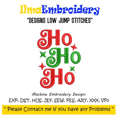 Christmas Ho Ho Ho with Star Embroidery Design, Festive Santa Saying Machine Embroidery File, Holiday Embroidery Pattern, 12 Sizes