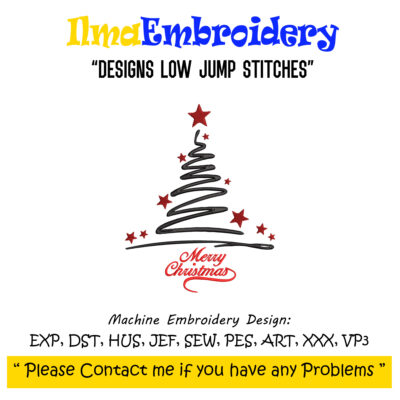 Merry Christmas Tree Embroidery Design, Festive Holiday Machine Embroidery File, Xmas Tree Embroidery Pattern for DIY Gifts and Decorations, 8 Sizes