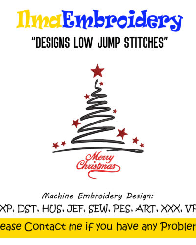 Merry Christmas Tree Embroidery Design, Festive Holiday Machine Embroidery File, Xmas Tree Embroidery Pattern for DIY Gifts and Decorations, 8 Sizes